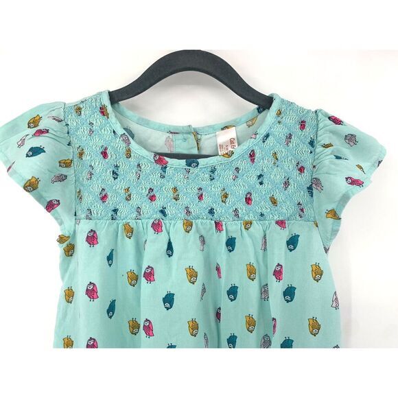 Cat & Jack Teal with Owls Elastic‎ Waist Cap Sleeve Girl's Dress Size S 6/6X - Picture 6 of 9